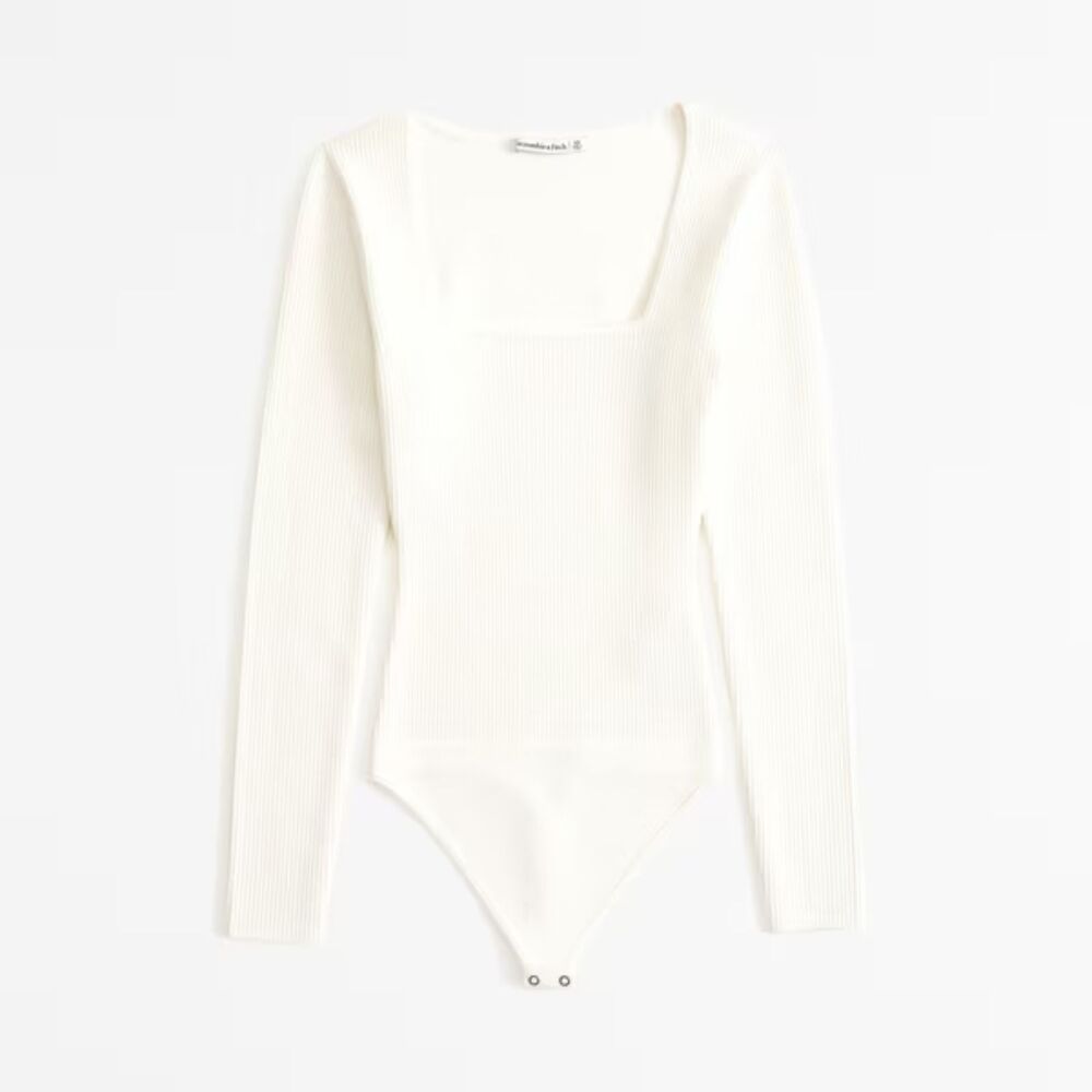 NWT Abercrombie & Fitch Long-Sleeve Ottoman Squareneck Bodysuit Womens Small